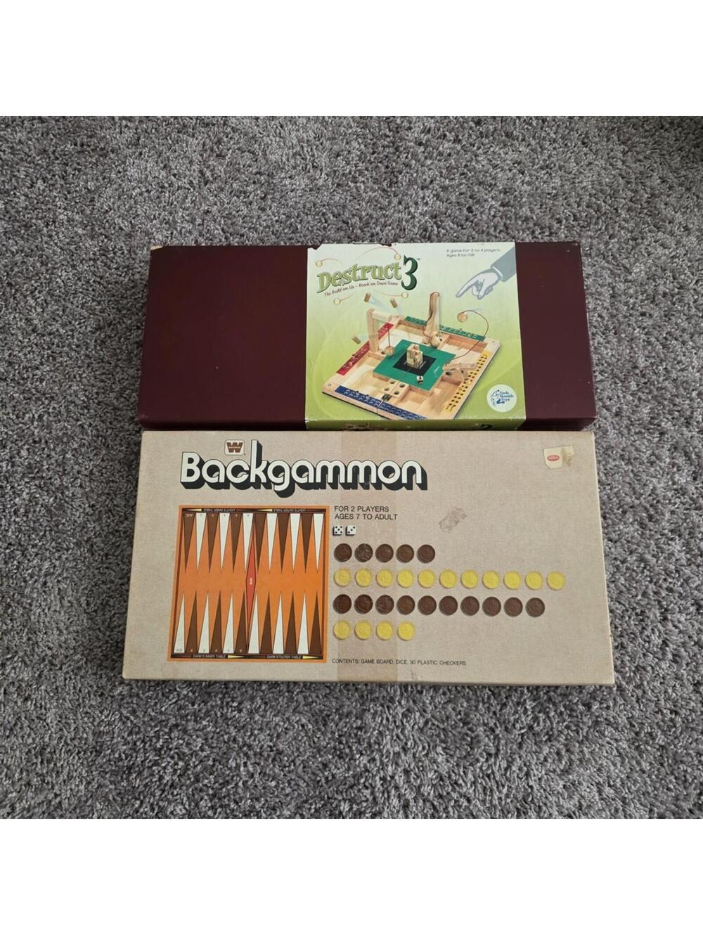 Vtg 1973 Whitman Backgammon + Uncle Skunkle Destruct 3 Wooden Demolition Game
